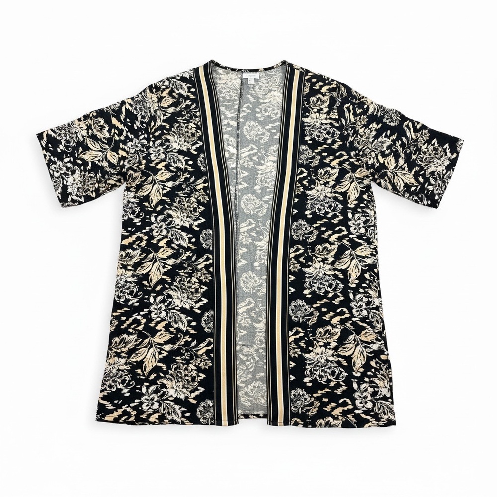 Maurices Black and Cream Floral Open Cardigan